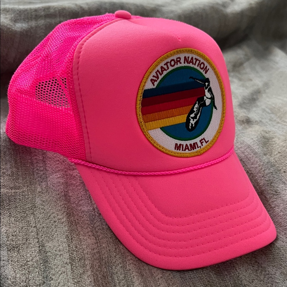 Aviator Nation Neon Pink Cap with Rainbow Patch